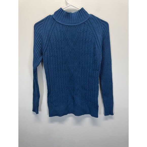 S. Christina Sweaters - S. Christina  Women’s 100% Cashmere Cable Knit  Turtleneck Sweater Blue Sz S